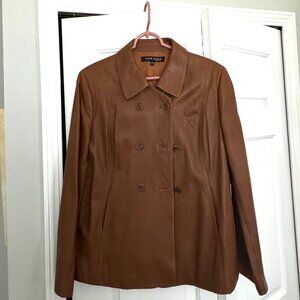 Vintage Anne Klein Double Breasted Leather Tan Leather Jacket